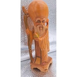 Chinese HandCarved Painted BoxWood Statue Shuo Shing God Of Longevity. (B7.12)
